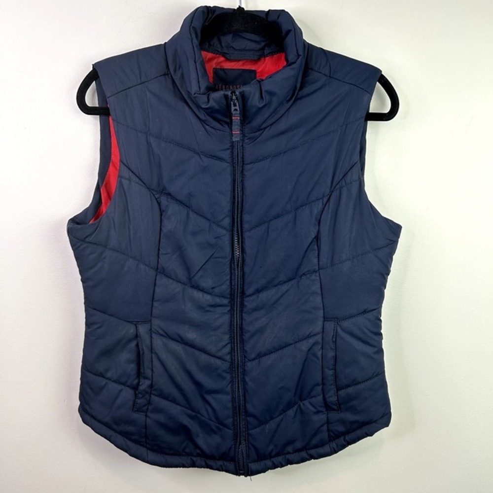 Aeropostale‎ Puffer Vest Womens L/G Navy Blue Full Zip Sleeveless Layering